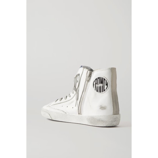 Francy glittered distressed leather and suede high-top sneakers