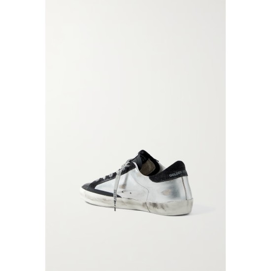 Superstar metallic distressed leather and suede sneakers