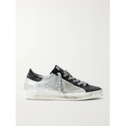 Superstar metallic distressed leather and suede sneakers