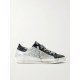 Superstar metallic distressed leather and suede sneakers