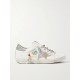 Superstar bead-embellished distressed leather and suede sneakers