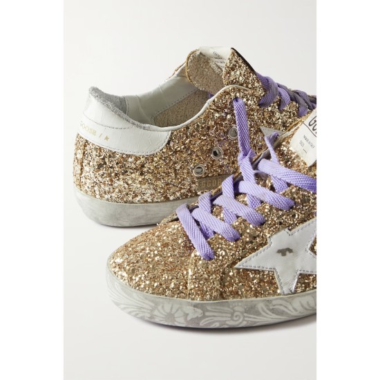 Super-Star distressed glittered leather sneakers