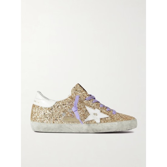 Super-Star distressed glittered leather sneakers