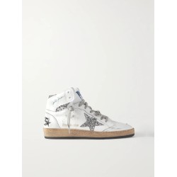 Sky-Star distressed glittered leather high-top sneakers
