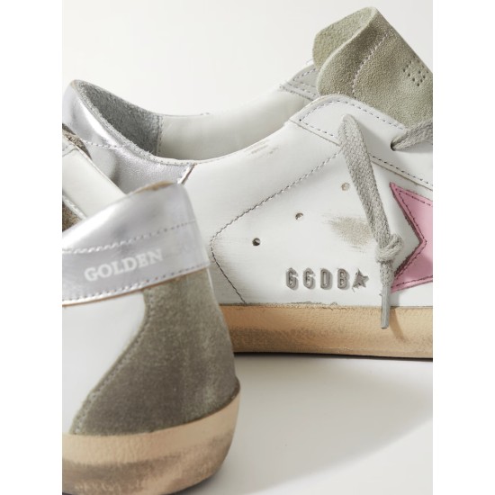 Superstar distressed metallic leather sneakers