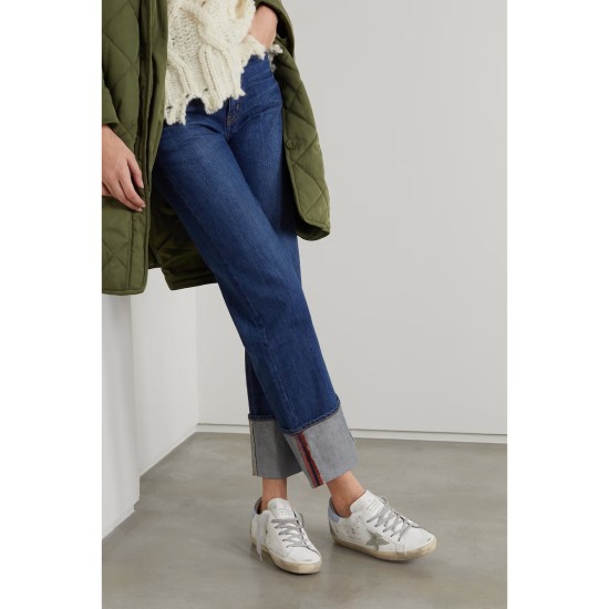 Superstar distressed leather and suede sneakers