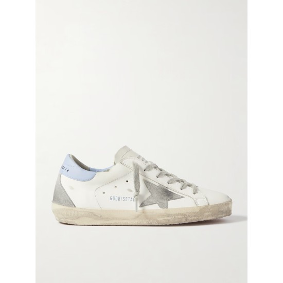 Superstar distressed leather and suede sneakers