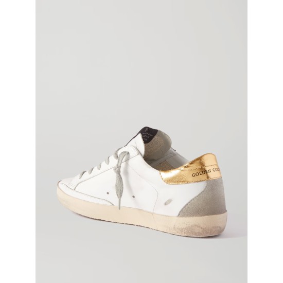 Superstar distressed leather and suede sneakers