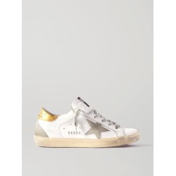 Superstar distressed leather and suede sneakers