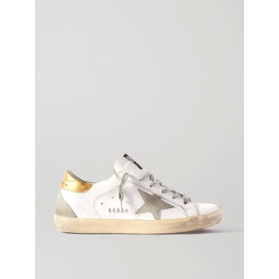 Superstar distressed leather and suede sneakers