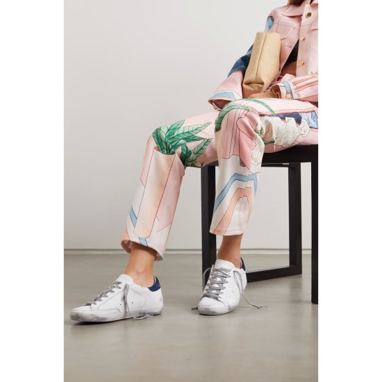 Superstar distressed leather and suede sneakers