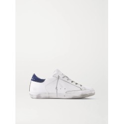 Superstar distressed leather and suede sneakers