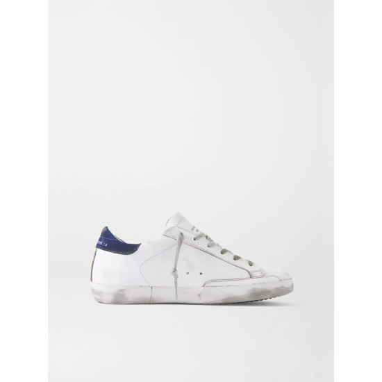 Superstar distressed leather and suede sneakers