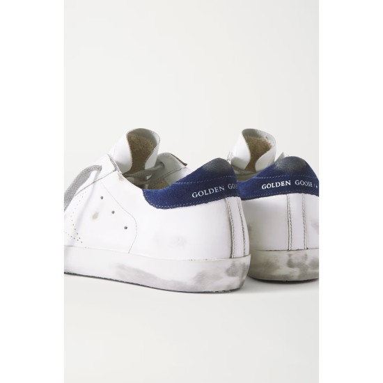 Superstar distressed leather and suede sneakers