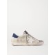 Superstar denim-trimmed distressed snake-effect leather and suede sneakers