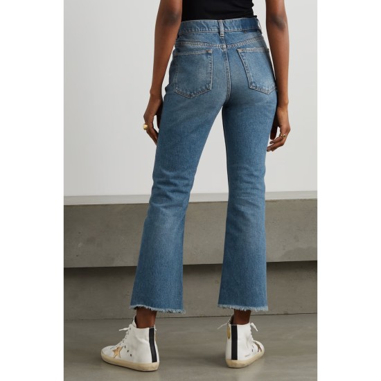 Golden high-rise cropped flared jeans