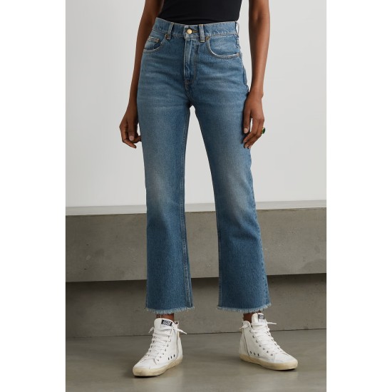 Golden high-rise cropped flared jeans