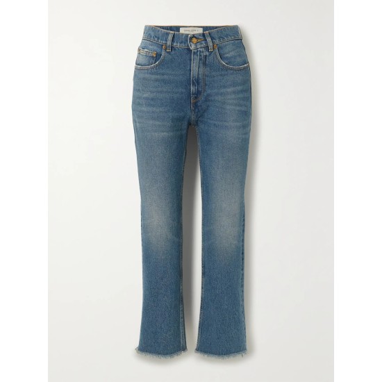 Golden high-rise cropped flared jeans