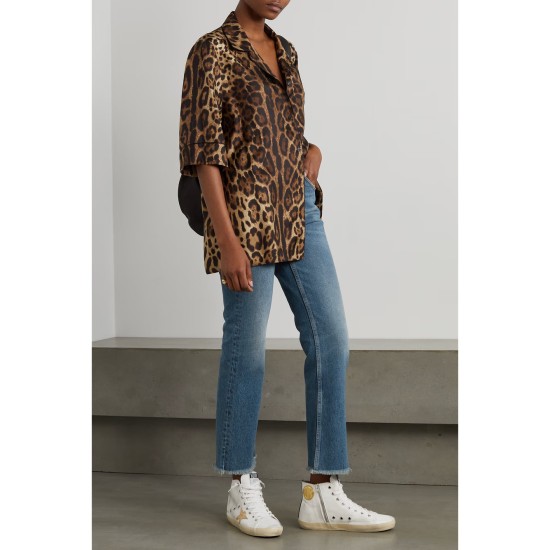 Golden high-rise cropped flared jeans