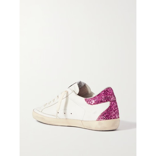 Superstar distressed glittered leather sneakers