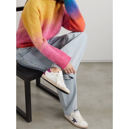 Superstar distressed glittered leather sneakers