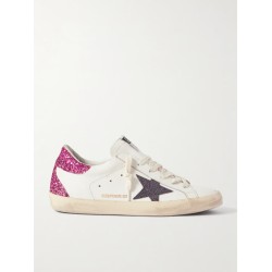 Superstar distressed glittered leather sneakers