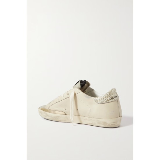 Super-Star metallic leopard-print distressed leather and suede sneakers