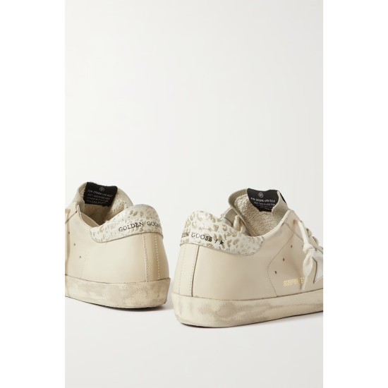 Super-Star metallic leopard-print distressed leather and suede sneakers