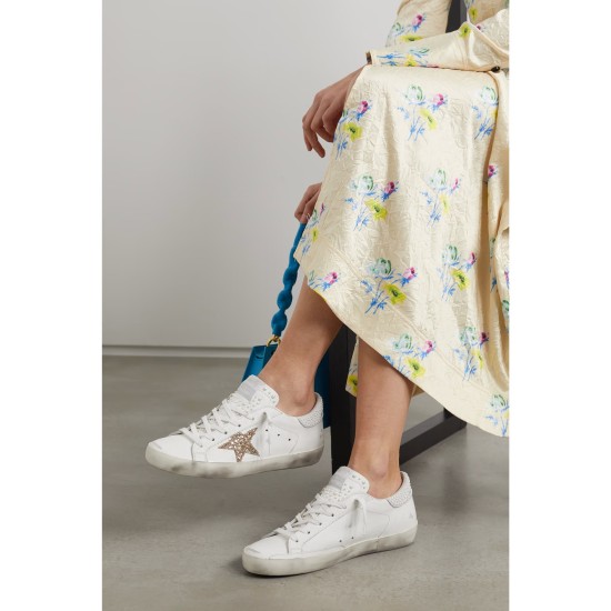 Super-Star embellished distressed glittered leather sneakers