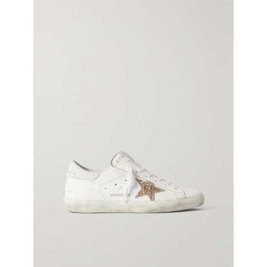 Super-Star embellished distressed glittered leather sneakers