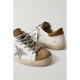 Superstar glittered distressed leather and suede sneakers