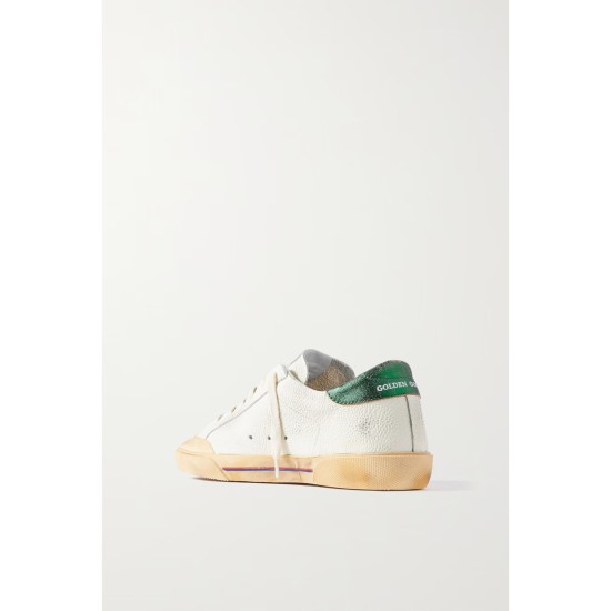 Superstar Penstar distressed leather, leopard-print-trimmed rubber sneakers