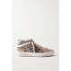 Mid Star distressed leather-trimmed leopard-print suede sneakers