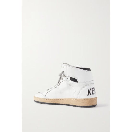 Sky-Star distressed printed leather high-top sneakers