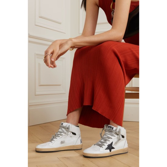 Sky-Star distressed printed leather high-top sneakers