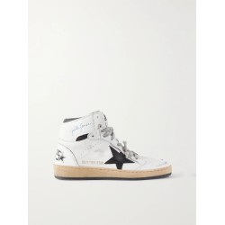 Sky-Star distressed printed leather high-top sneakers