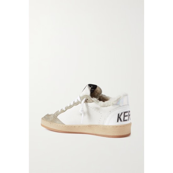 Ball Star shearling-lined distressed suede-trimmed leather sneakers