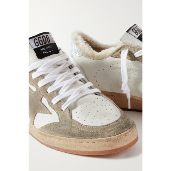 Ball Star shearling-lined distressed suede-trimmed leather sneakers