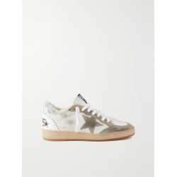 Ball Star shearling-lined distressed suede-trimmed leather sneakers