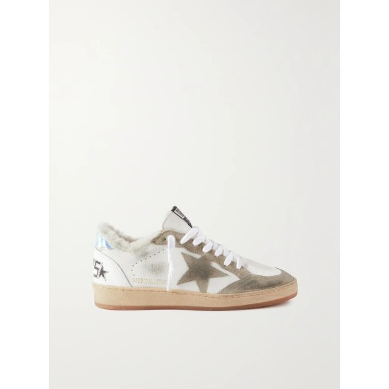 Ball Star shearling-lined distressed suede-trimmed leather sneakers