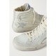 Slide embellished distressed glittered leather and suede high-top sneakers