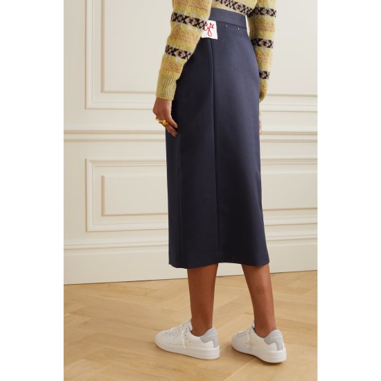 Appliquéd gabardine midi skirt