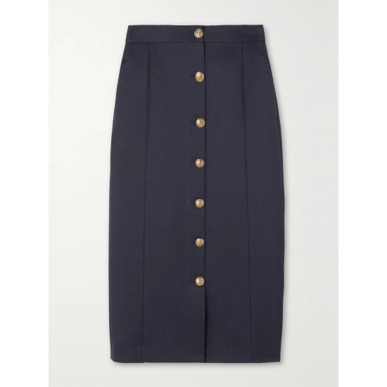Appliquéd gabardine midi skirt
