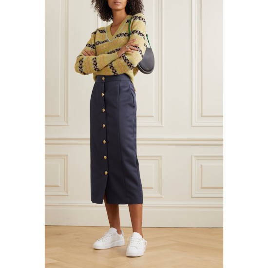 Appliquéd gabardine midi skirt