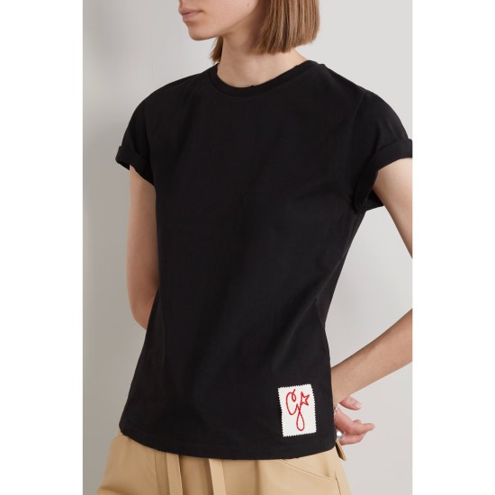 Appliquéd distressed cotton-jersey T-shirt