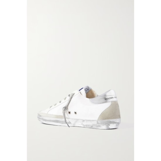 Superstar distressed suede and leather-trimmed canvas sneakers