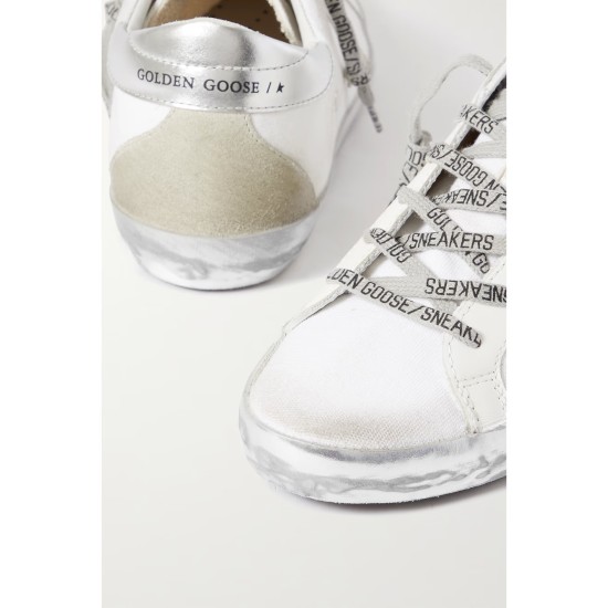 Superstar distressed suede and leather-trimmed canvas sneakers