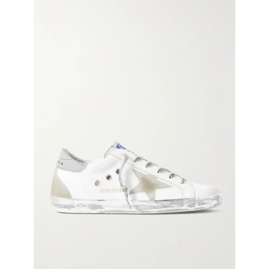 Superstar distressed suede and leather-trimmed canvas sneakers