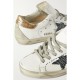 Superstar distressed suede-trimmed printed leather sneakers