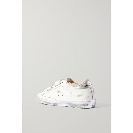 Old School shearling-lined distressed glittered leather sneakers